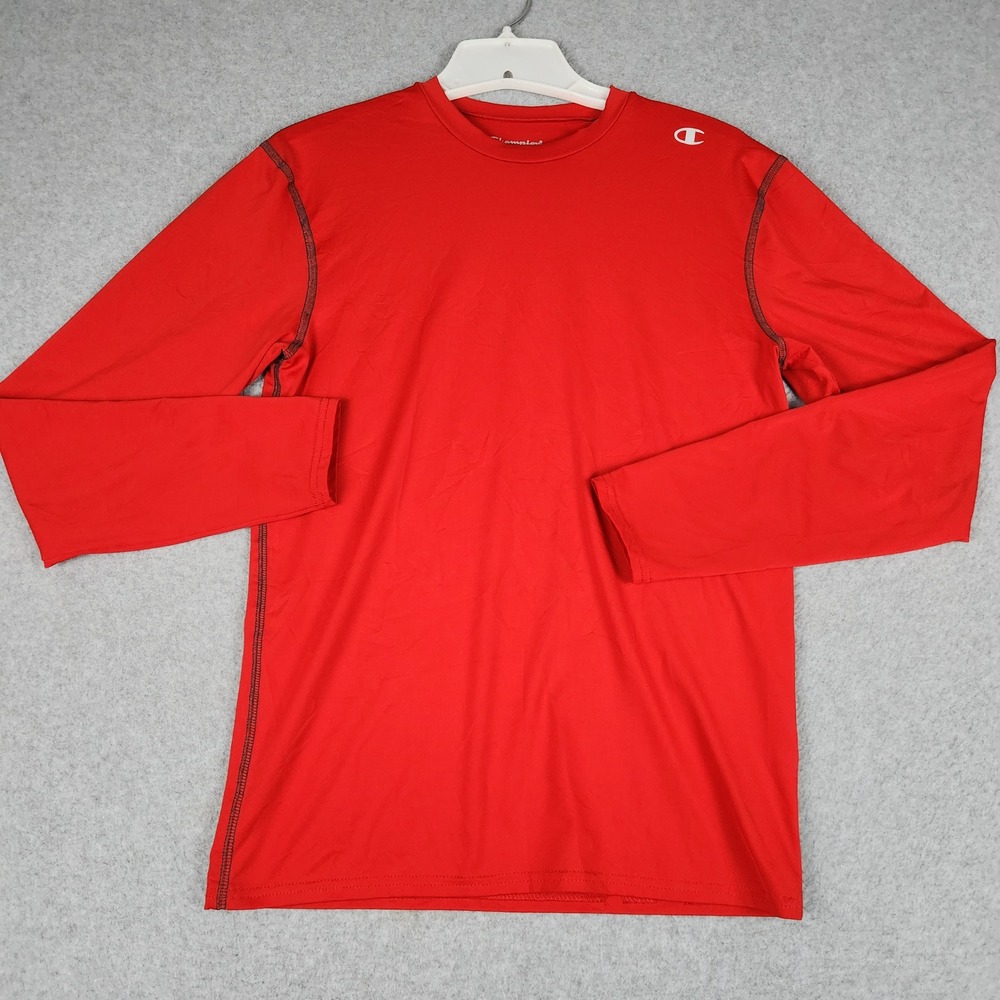 Champion T Shirt Mens M Red Double Dry Athletic Performance Long Sleeve Crewneck